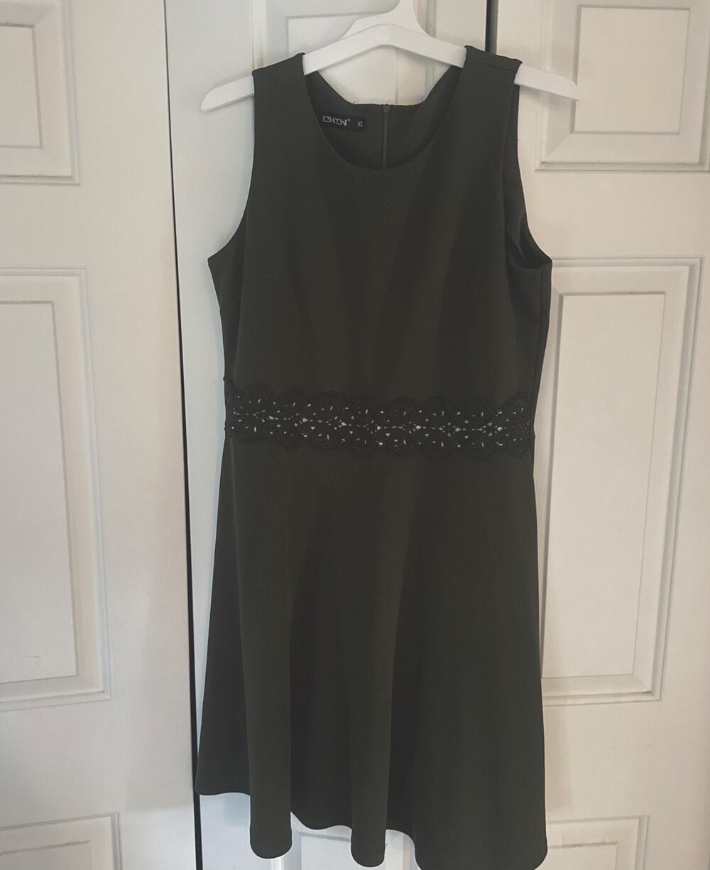 OWIN Womens Elegant Olive Sleeveless Flared A Line Swing Casual Size XL